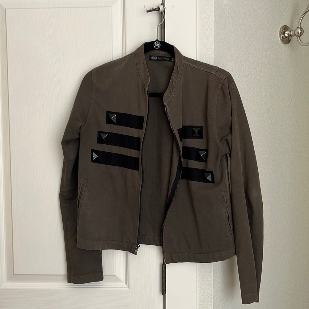 Green JET jacket with black stud detailing